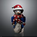 Handmade Snowman Character With Red Snowflake Hat Blue Coat Red Scarf And White Body