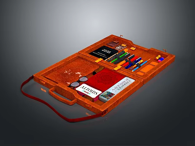 Portable Orange Stationery Storage Case With Colored Pencils Pens And Notepad 3d model