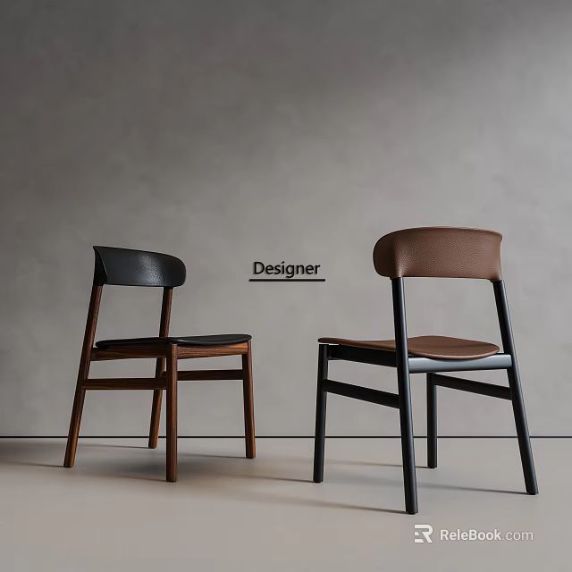 Designer Black And Brown Dining Chairs With Wooden Frame And Comfortable Seats 3d model 