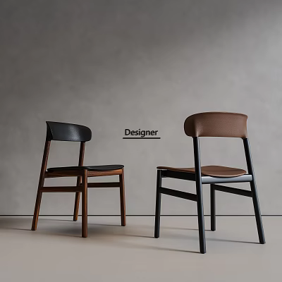 Designer Black And Brown Dining Chairs With Wooden Frame And Comfortable Seats 3d model