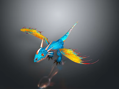 Fantasy Blue Dragon Character With Yellow Red Feathered Wings Flying For Game Film 3d model