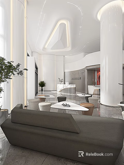 Modern Reception Area Interior With White Decor Sofa Seating And Marble Flooring 3d model 
