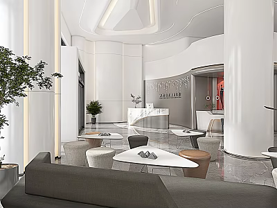 Modern Reception Area Interior With White Decor Sofa Seating And Marble Flooring 3d model