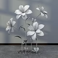 Pink Paper Floral Installation With Green Stems Leaves And White Base For Interior Decor