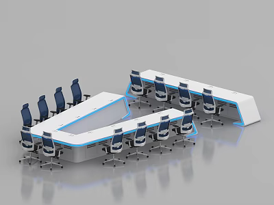 Professional Control Room Interior Design With Modern Console Desks And Ergonomic Chairs 3d model