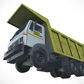Functional Dump Truck With White Cab Yellow Open Bed And Black Wheels