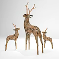Decorative Deer Figurine Set Made Of Wooden Strips With Large And Small Sizes