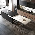 Modern Open Kitchen Open Dining Room Island 3d model