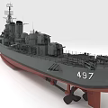 Detailed Gray Warship With Turrets Mast And Deck Facilities On White Background