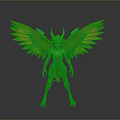 Colorful Mythical Female Warrior With Red Orange Wings Blue Body And Golden Accents