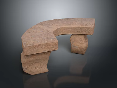 Natural Rustic Curved Stone Bench With Textured Surface And Block Construction 3d model