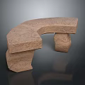 Natural Rustic Curved Stone Bench With Textured Surface And Block Construction