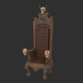 Gothic Style Wooden Chair With Skull Decorations And Red Dotted Cushion