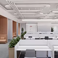 Modern Public Office Space Design With Open Layout Workstations Pendant Lights And Green Plants