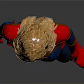 Female Superhero With Blonde Hair In Blue Costume Red Gloves Red Boots And Red Cape