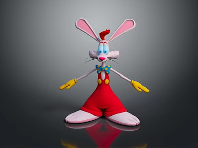 Animated Cartoon Rabbit Character With Long Ears Red Hat Yellow Gloves And Blue Bow Tie 3d model