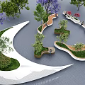 Modern Outdoor Curved Chairs Surrounded By Greenery And Colorful Trees In Park