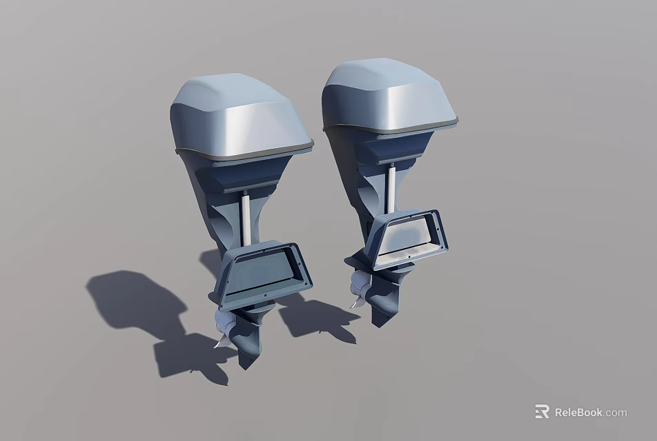 Two Silver Outboard Motors Marine Industrial Equipment For Boat Propulsion Engines 3d model 