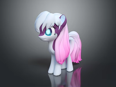 Cute Animated Pony Character With White Pink Mane And Blue Eyes 3d model