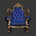 Luxurious Blue Velvet Armchair With Gold Carved Accents And Ornate Design