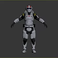 Futuristic White Armor Character With Red Helmet And Emblem Standing Pose 3d model