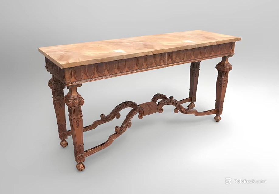 Elegant Classic Wooden Desk With Ornate Carved Legs And Polished Top 3d model 