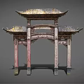 Chinese Traditional Archway With Double Tiered Roof Red Pillars And Intricate Carvings
