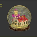 Decorative Snow Globe Featuring Lighthouse And Red Roof House On Wooden Base