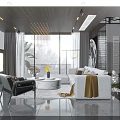 Modern Living Dining Room Interior With Sofa Coffee Table And Pendant Lighting