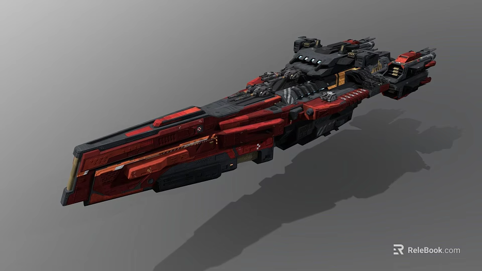Large Black and Red Cosmic Spaceship With Complex Structure And Multiple Components 3d model 