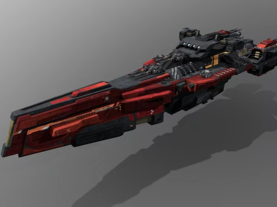 Large Black and Red Cosmic Spaceship With Complex Structure And Multiple Components 3d model