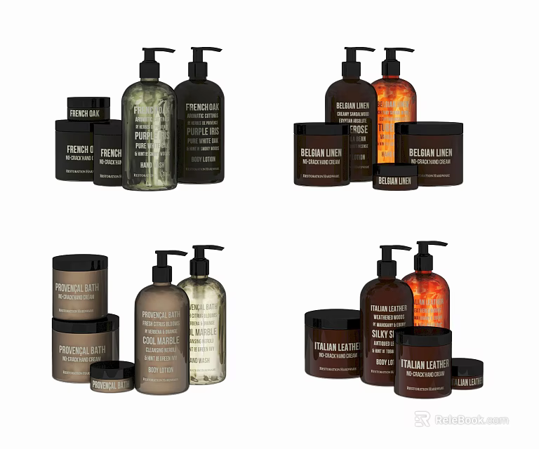 Stylish Bathroom Accessories Featuring Dispensers Jars And Various Color Designs 3d model 