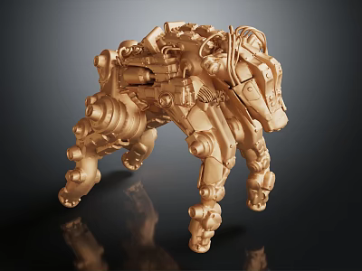 Golden Smart Machine Mechanical Dog With Complex Structure And Futuristic Design 3d model