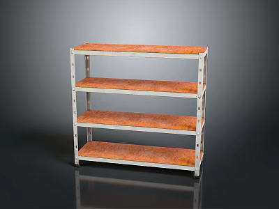 Modern Four Tiered White Frame Shelving Unit With Orange Wooden Surface 3d model