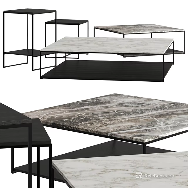 Modern Coffee Table Design With Sleek Marble Top And Black Metal Frame Structure 3d model 