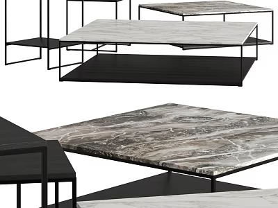 Modern Coffee Table Design With Sleek Marble Top And Black Metal Frame Structure 3d model