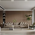 Modern Living and Dining Room Interior Design With Wooden Cabinets Marble Countertops and Dining Furniture
