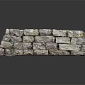 Rustic Natural Stone Wall with Wooden Elements and Scattered Autumn Leaves