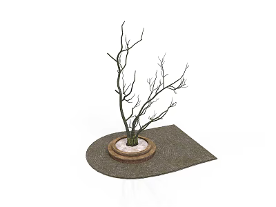 Decorative Potted Bare Branches In Round Pot With White Sand And Mat Base 3d model