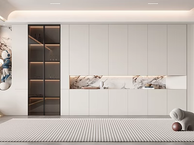 Modern Wine Cabinet with Glass Doors White Cabinets and Marble Accents in Modern Interior Design 3d model