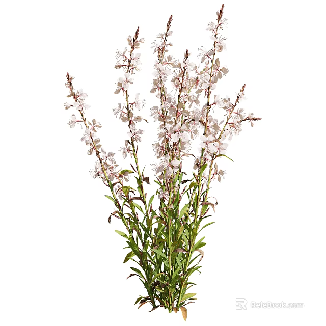 Pink Flowers With Green Stems And Leaves Decorative Floral Bouquet 3d model 