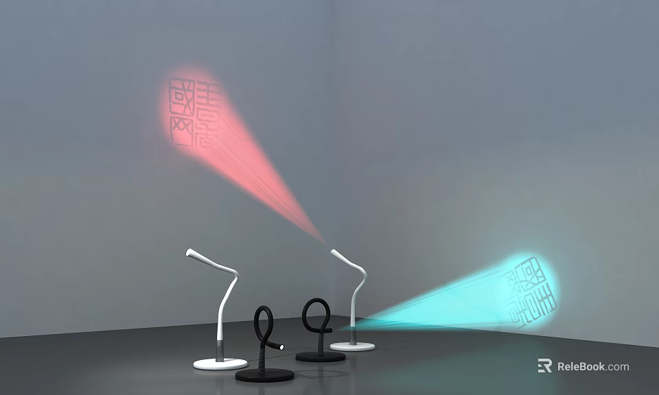 Modern Table Lamps with Red Blue Light Projection and Shadow Patterns on Wall 3d model