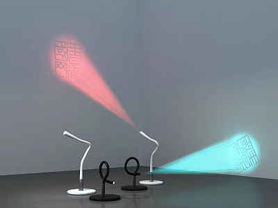 Modern Table Lamps with Red Blue Light Projection and Shadow Patterns on Wall 3d model