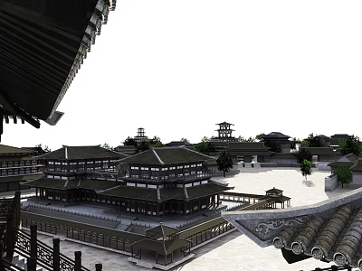 Ancient Chinese Architecture Complex With Traditional Wooden Roofs And Symmetric Courtyards 3d model