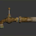 Golden Faucet as Daily Necessity With Knob Worn Surface and Green Base