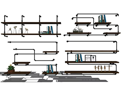 Modern Wall Cabinets With Display Shelves Books Decor And Small Plants 3d model