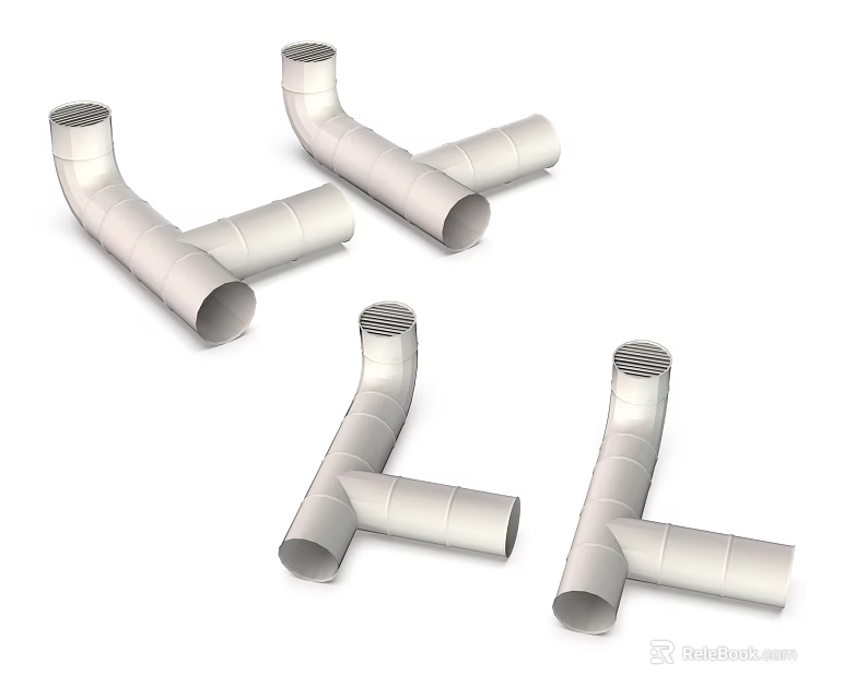 Various White Plastic Pipes In Curved L Shaped And T Shaped Plumbing Fittings 3d model 
