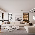 Modern Living Room Interior With Beige Sofa Marble Coffee Table And Floor to Ceiling Windows