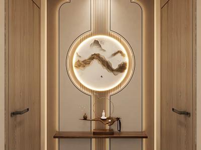 Modern Chinese Foyer Hallway With Circular Decorative Painting And Ambient Lighting 3d model