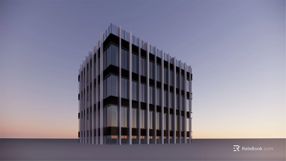 Modern Building Facade Featuring Glass Curtain Wall And Metal Frames For Multi Storey Structure 3d model 